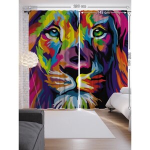 Фотошторы «Лев в ярких красках», сатен, размер 145х265 см, 2 шт