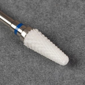 Фреза керамическая для маникюра «Конус скруглённый», средняя нарезка, 6 14 мм, в пластиковом футляре, цвет белый