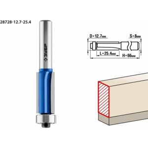 Фреза кромочная ЗУБР 28728-12.7-25.4, с нижним подшипником, хвостовик d = 8 мм, 12.7x25.4 мм 95752