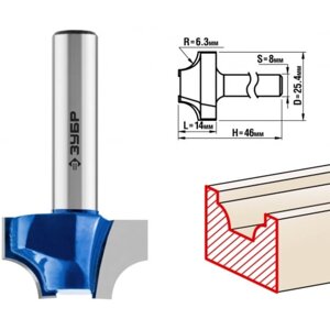 Фреза пазовая ЗУБР 28740-25.4, фасонная №1, R = 6.3 мм, 25.4 x 14 мм
