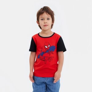Футболка детская MARVEL «Человек паук», рост 98-104 (30), цвет красный/чёрный