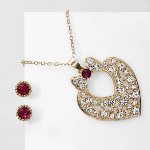 Гарнитур 2 предмета: серьги, кулон «Сердце» леди, цвет розово-белый в золоте, 48 см