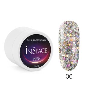 Гель для дизайна ногтей TNL Professional InSpace, светоотражающий, с голографическим глиттером,06 галактический р