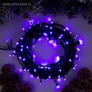 Гирлянда «Нить» 10 м, IP44, тёмная нить, 100 LED, свечение фиолетовое, 8 режимов, 220 В