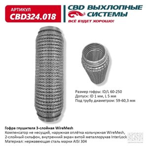 Гофра глушителя 3х-сл. WIRE MESH 60-250