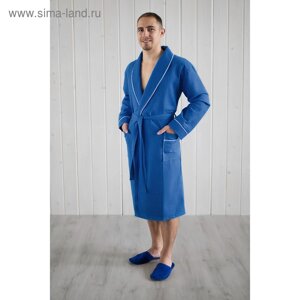 Халат мужской, шалька+кант, размер 50, цвет синий, вафля