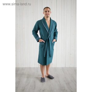 Халат мужской, шалька+кант, размер 58, цвет изумрудный, вафля