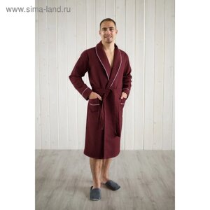 Халат мужской, шалька+кант, размер 60, цвет кирпичный, вафля