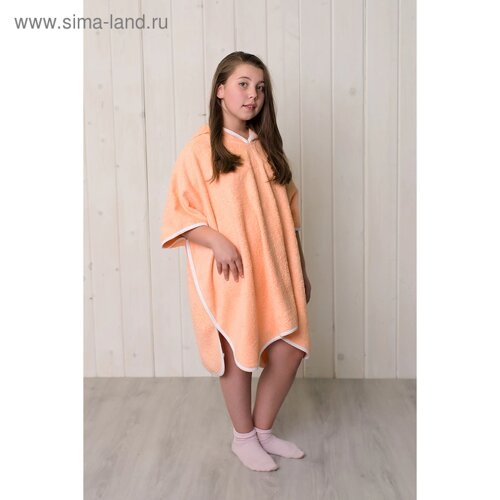 Халат-пончо для девочки, размер 100 80 см, персиковый, махра