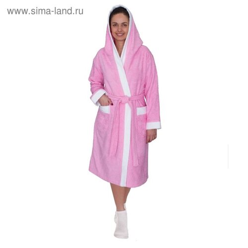 Халат женский, размер 46, белый/розовый, махра