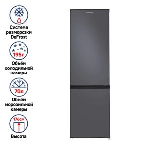 Холодильник-морозильник MAUNFELD MFF176M11, класс А, 268 л, чёрный