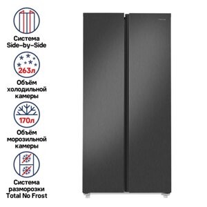 Холодильник с инвертором MAUNFELD MFF177NFSE, класс А +433 л, чёрный