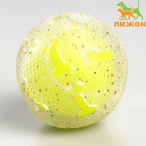 Игрушка для собак"Мяч теннис-косточки 2 в 1", TPR+винил,7,5 см, прозрачная/желтая неон