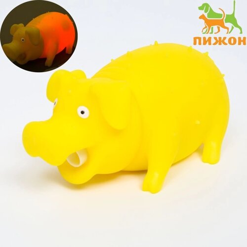 Игрушка пищащая "Весёлая свинья" для собак, хрюкающая, 19 см, жёлтая