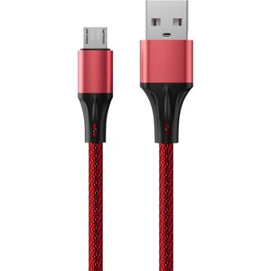 Кабель Accesstyle AM24-F100M, microUSB - USB, 2.4А, ткань, быстрая зарядка, 1м, черно-красный