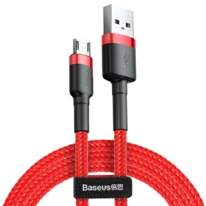 Кабель Baseus, MicroUSB - USB, 2.4 А, ПВХ оплётка, 1 м, красный
