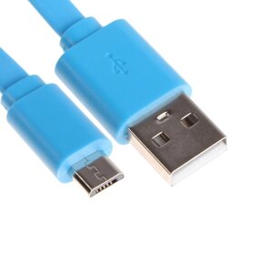 Кабель Maxvi MC-01F, microUSB - USB, 2 А, 1 м, PVC оплетка, плоский, синий