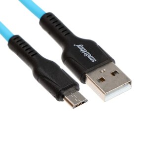 Кабель Smartbuy S21, microUSB - USB, 2.4 А, 1 м, зарядка + передача данных, синий