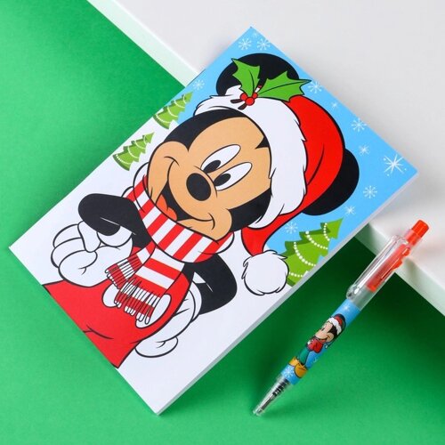 Канцелярский набор "С новым годом", блокнот А6, ручка, наклейки, Микки Маус и его друзья