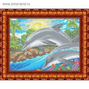 Канва с нанесённым рисунком для вышивки крестиком «Дельфин», размер 31x45,4 см