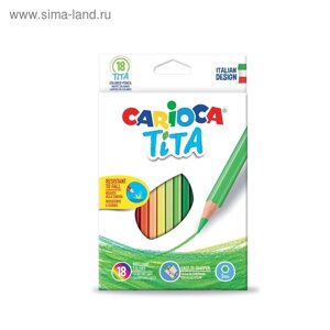 Карандаши 18 цветов Carioca Tita, яркий ударопрочный грифель 3.0 мм, шестигранные, пластиковые, картон, европодвес