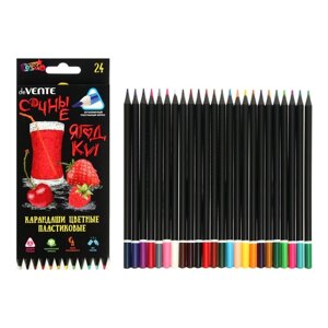 Карандаши цветные пластиковые, 24 цвета, deVENTE Juicy Black, трёхгранные, 2М, 3 мм, тонированные в чёрный цвет