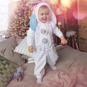Карнавальный костюм для малышей «Зайчик с голубыми ушами», велюр, хлопок, рост 74-92 см