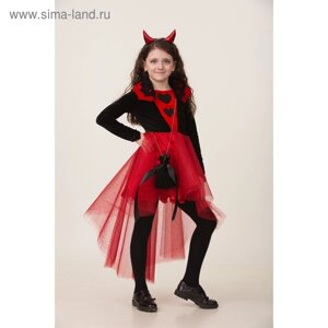 Карнавальный костюм «Дьяволица»платье, ободок с рожками, сумка, р. 36, рост 140 см