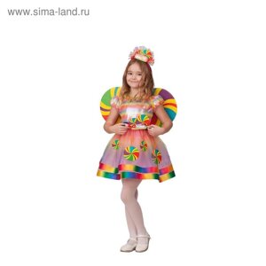 Карнавальный костюм «Конфетка», платье, головной убор, крылья, р. 26, рост 104 см
