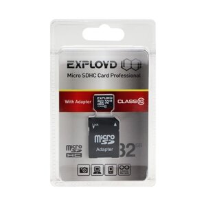 Карта памяти Exployd MicroSD, 32 Гб, SDHC, класс 10, с адаптером SD