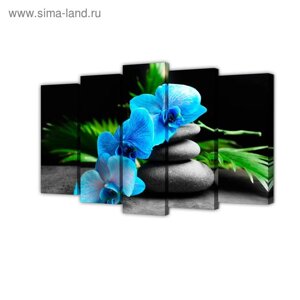 Картина модульная на подрамнике "Голубой цветок" 2-63*25, 2-71*25, 1-80*25; 125*80см