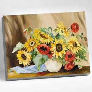 Картина по номерам 40 50 см «Маки и подсолнухи» 28 цветов