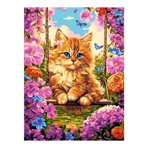 Картина по номерам «Котенок на качелях», холст на подрамнике 30 40 см
