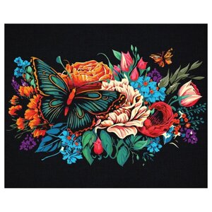 Картина по номерам на черном холсте «Бабочка на цветах», 40 50 см