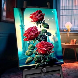 Картина по номерам с кристаллами из хрусталя «Бордовые розы» 25 цветов, 40 50 см