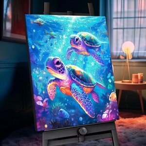 Картина по номерам с кристаллами из хрусталя «Морские черепахи» 26 цветов, 40 50 см
