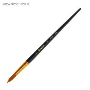 Кисть Синтетика, круглая, Жесткая, укороченная вставка, Roubloff серия 1317 № 10, ручка длинная чёрная матовая, жёлтая обойма