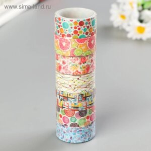 Клейкие WASHI-ленты для декора "Микс №2", 15 мм х 3 м (набор 7 шт) рисовая бумага