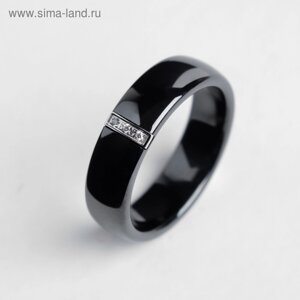 Кольцо керамика «Стразы», 6 мм, цвет чёрный, 16,5 размер
