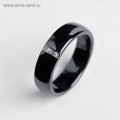 Кольцо керамика «Стразы», 6 мм, цвет чёрный, 18 размер