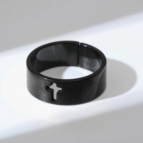 Кольцо «Крест» полость, цвет чёрный, безразмерное