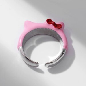 Кольцо «Монстрик» уши с бантиком, цвет розовый в серебре, безразмерное