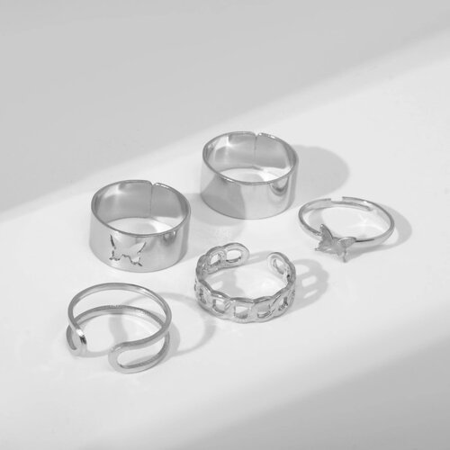 Кольцо набор 5 штук «Минимализм», размер МИКС, цвет серебро
