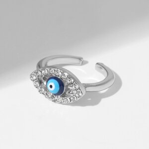Кольцо «Оберег» глаз, классика, цвет бело-синий в серебре, безразмерное