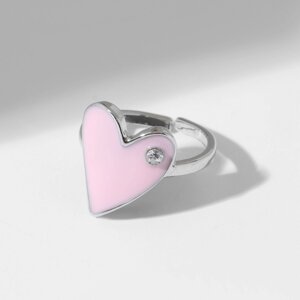 Кольцо «Сердце» гладкое, цвет розовый в серебре, безразмерное