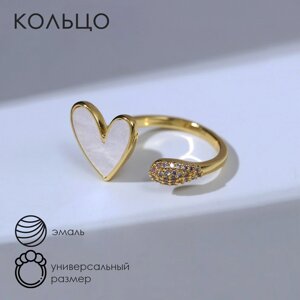 Кольцо «Сердце» мультяшное, цвет белый в золоте, безразмерное