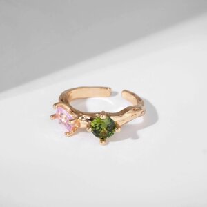 Кольцо «Яркость» кристаллов, цвет розово-зелёный в золоте, безразмерное