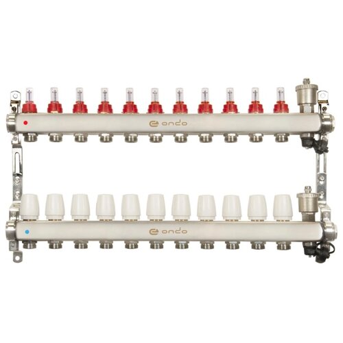Коллекторная группа ONDO, 1"х3/4", 11 выходов, с расходомерами, нержавеющая сталь