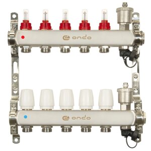 Коллекторная группа ONDO, 1"х3/4", 5 выходов, с расходомерами, нержавеющая сталь