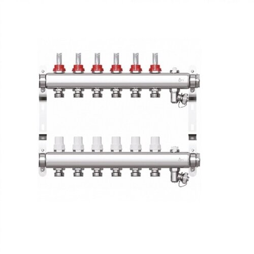 Коллекторная группа STI, 1"х3/4", 6 выходов, с расходомерами, нержавеющая сталь